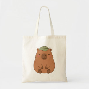 Cute Capybara With Green Leaf On Head Tote Bag