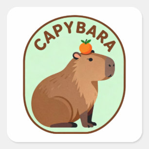 Cute Capybara with Orange On Head Funny Animal Square Sticker