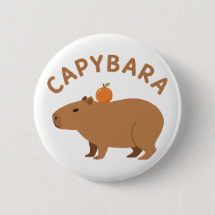 Cute Capybara With Orange On Head Minimalist Meme 6 Cm Round Badge