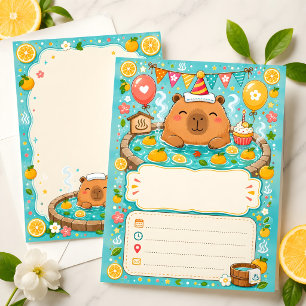 Cute Capybara Yuzu Onsen Birthday Invitation