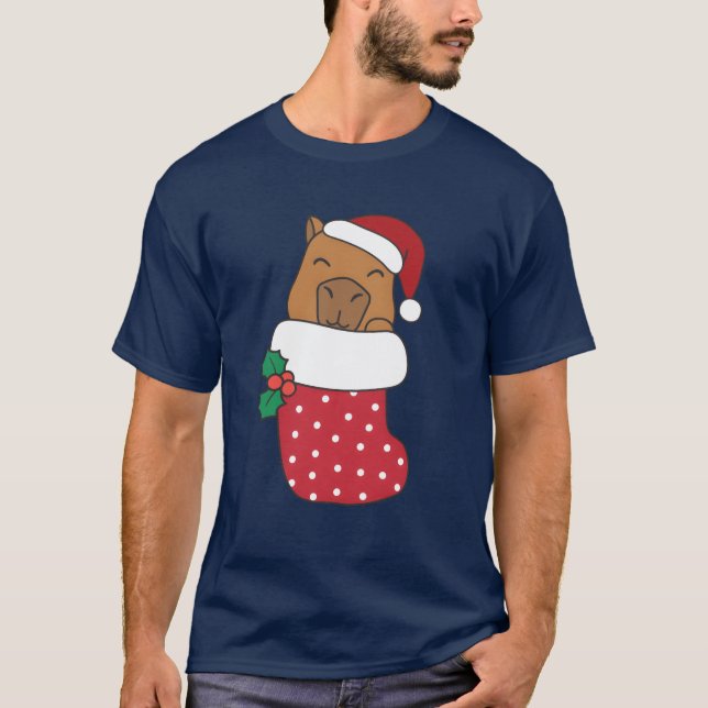 Cute Capybaras In Christmas Sock For Christmas boy T-Shirt (Front)