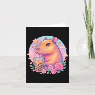 Cute Capyra Kawaii Anime Bo Bubble Tea Lover Girls Card