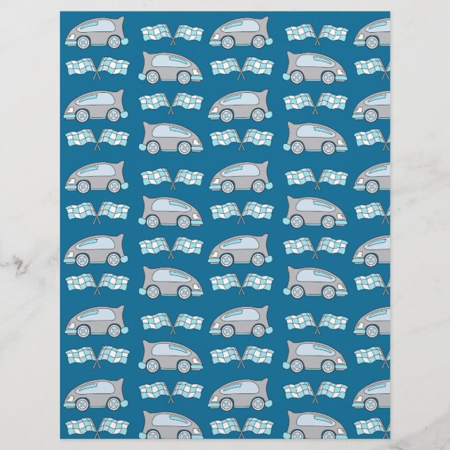 Cute Car Finish Flag Blue Scrapbook Paper (Front)