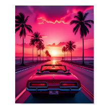 Cute Car Palm trees Beach Summer Pink View