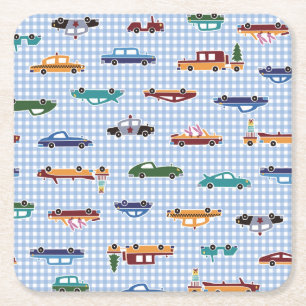 Cute Car Sketch: Simple Seamless Square Paper Coaster