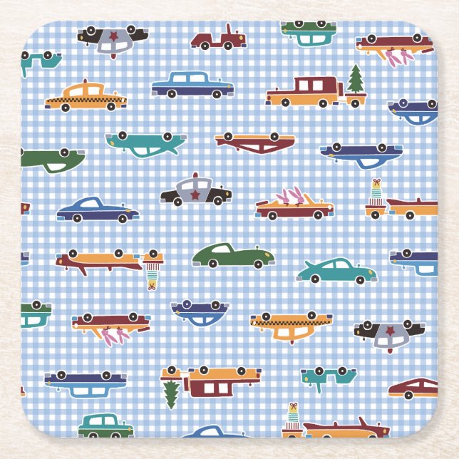 Cute Car Sketch: Simple Seamless Square Paper Coaster (Front)