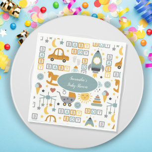 Cute Car Toy Pattern Boy Teal Baby Shower Napkin