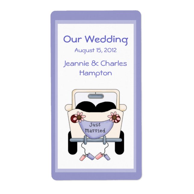 Cute Car Wedding Mini Wine Label (Front)