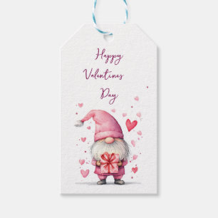 cute card with a cartoon pink gnome in love gift tags