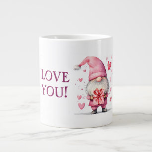 cute card with a cartoon pink gnome in love large coffee mug