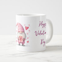 cute card with a cartoon pink gnome in love