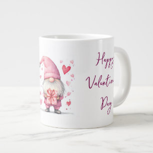 cute card with a cartoon pink gnome in love large coffee mug