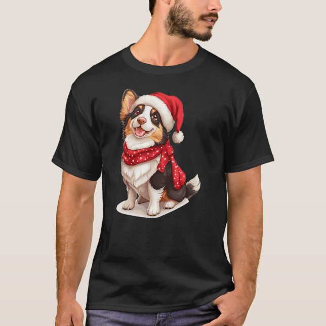 Cute Cardigan Welsh Corgi Dog Christmas Merry X-ma T-Shirt (Front)