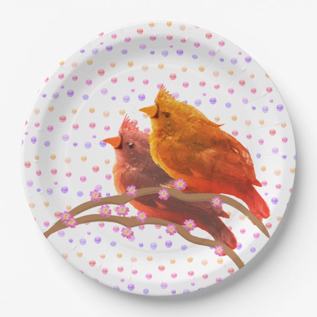Cute Cardinal Bird Couple Paper Plate (Front)