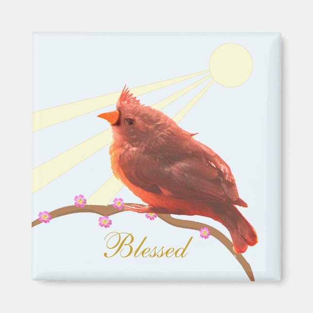 Cute cardinal Bird & Sunshine Magnet (Front)