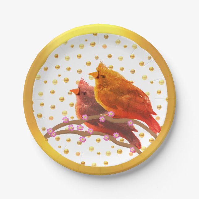 Cute Cardinal Birds Paper Plate (Front)