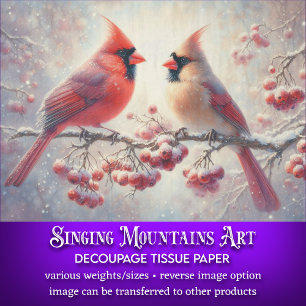 Cute Cardinal Couple Rustic Forest Decoupage Tissue Paper