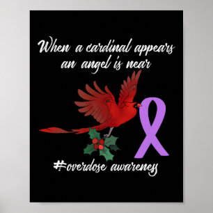 Cute Cardinal Purples Ribbon Overdose Awareness An Poster