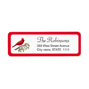 Cute Cardinal with Holly Leaves on White Label