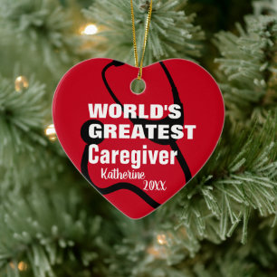 Cute Caregiver Medical Red Heart Personalised Ceramic Tree Decoration