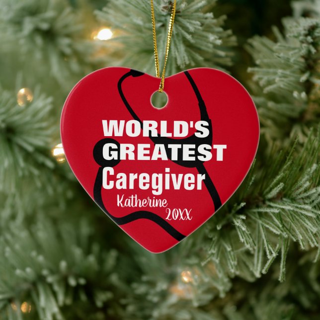 Cute Caregiver Medical Red Heart Personalised Ceramic Tree Decoration (Tree)