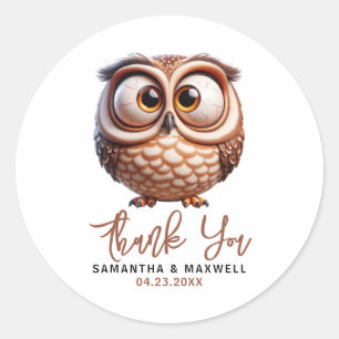 Cute Caricature Owl Baby Boy Shower Classic Round Sticker