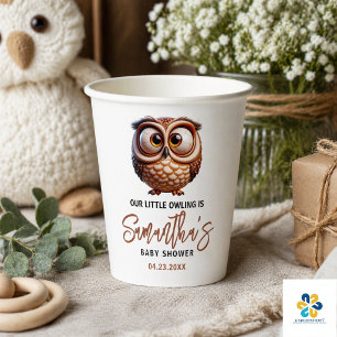 Cute Caricature Owl Baby Boy Shower Paper Cups