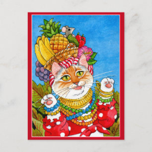 Cute Carmen Miranda cat fantasy postcard