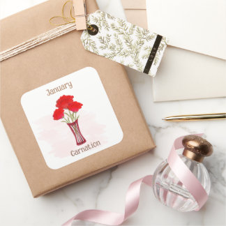 Cute Carnation January Birth Month Postcard Square Sticker