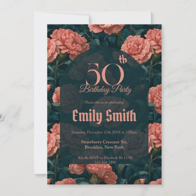 Cute Carnation Sparkle Boho Birthday Invitation (Front)