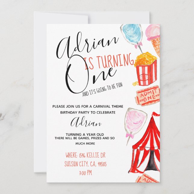 Cute carnival circus kid party invitation (Front)