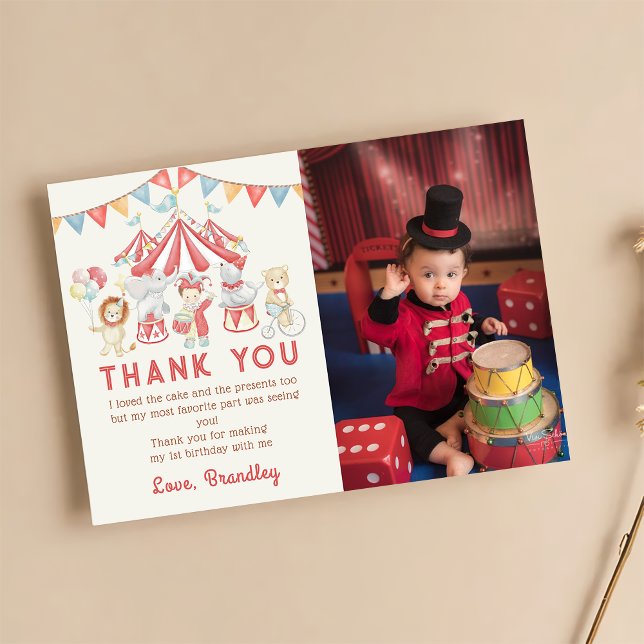 Cute Carnival Circus Show Birthday Photo Thank You Card (Creator Uploaded)