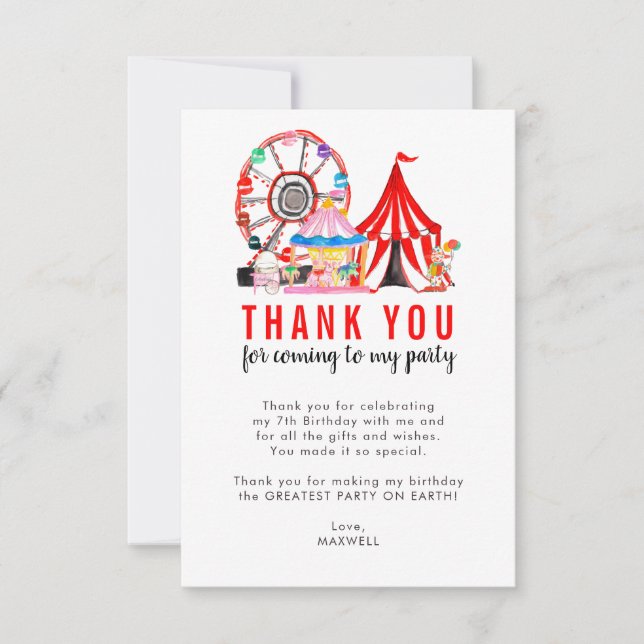 Cute Carnival Circus Show Clowns Balloons Birthday Thank You Card (Front)