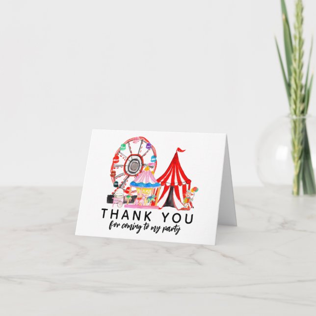 Cute Carnival Circus Show Clowns Balloons Birthday Thank You Card (Front)