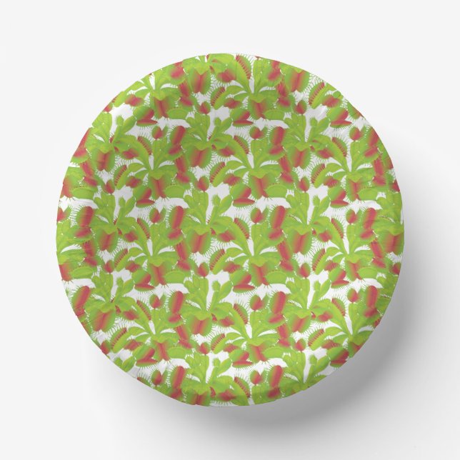 Cute Carnivorous Venus Flytrap Floral Pattern Paper Plate (Front)
