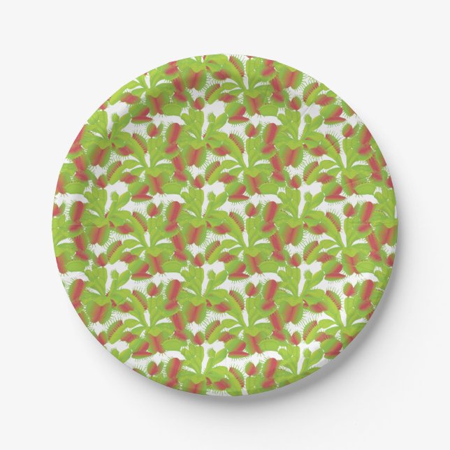 Cute Carnivorous Venus Flytraps Paper Plate (Front)