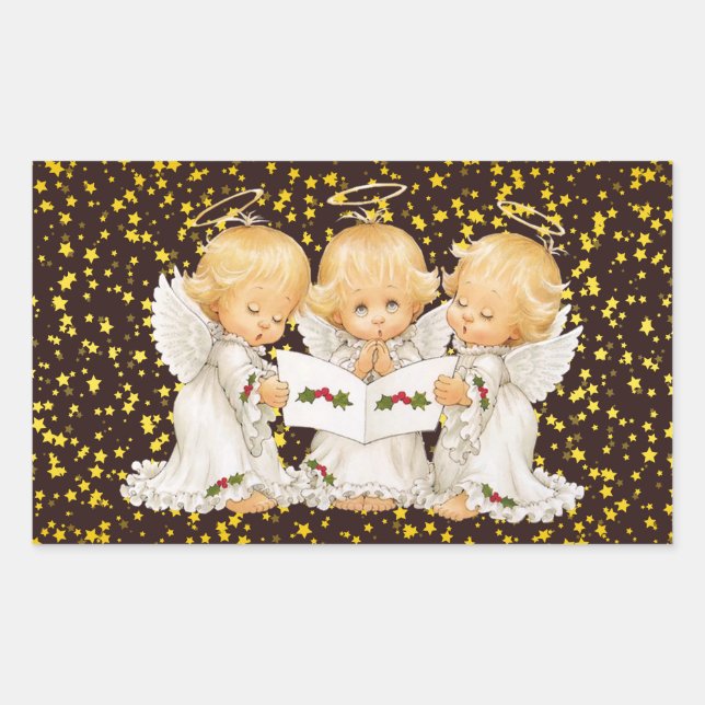 Cute Caroling Angels Rectangular Sticker (Front)