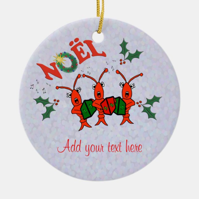 Cute Caroling Crawfish Lobster Christmas Ceramic Tree Decoration (Front)