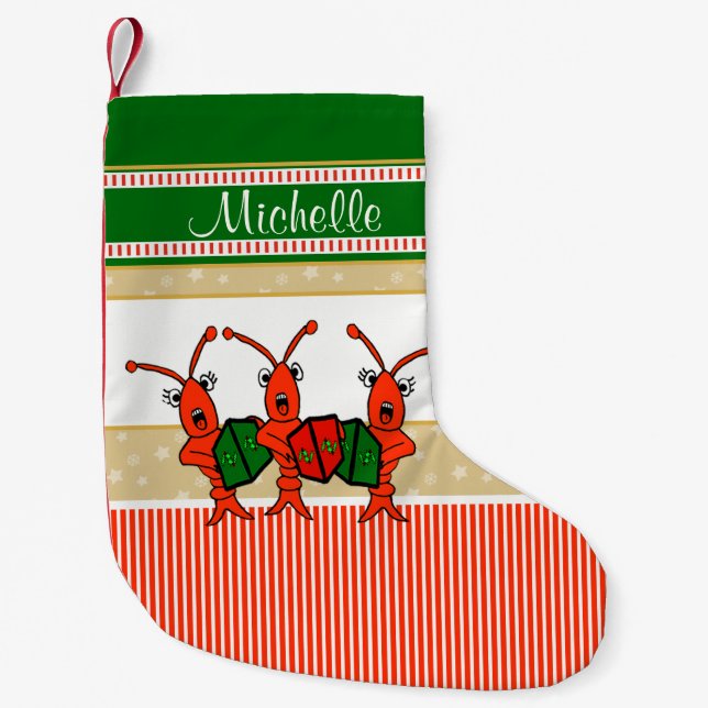 Cute Caroling Crawfish Small Christmas Stocking (Front)