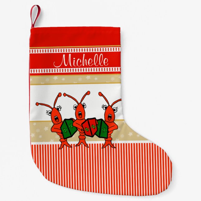Cute Caroling Crawfish Small Christmas Stocking (Front)