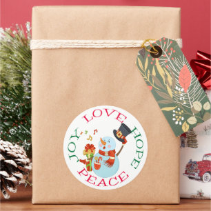 Cute Caroling Snowman Hope Christmas Classic Round Sticker