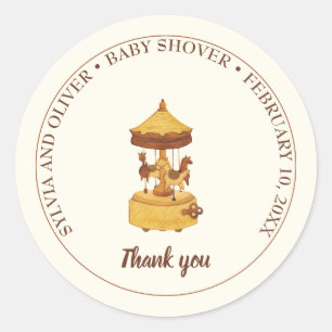 Cute carousel gender neutral baby shower  classic round sticker