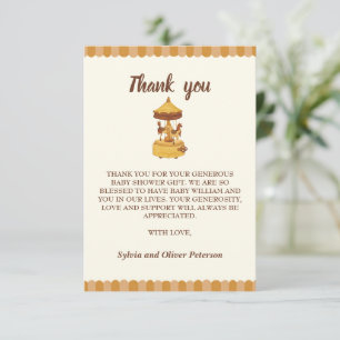 Cute carousel gender neutral baby shower thank you card