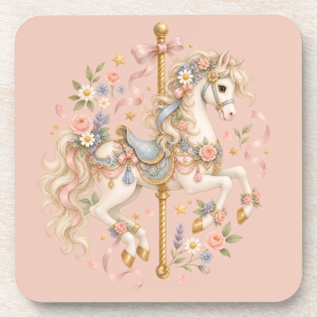 Cute Carousel Horse Vintage Art Coaster (Front)