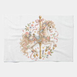 Cute Carousel Horse Vintage Art Tea Towel