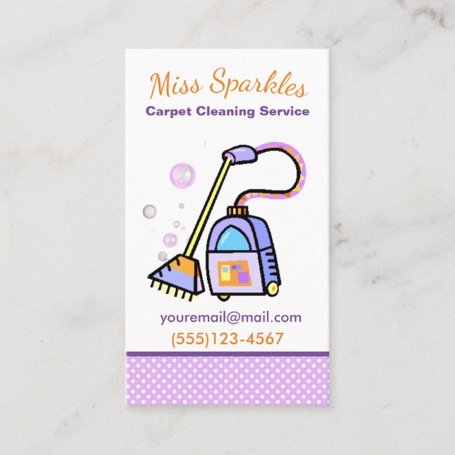 Cute Carpet Shampoo Cleaning Service Business Card (Front)