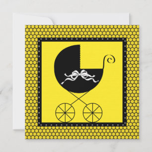 Cute Carriage Black and Yellow Baby Shower Invitation