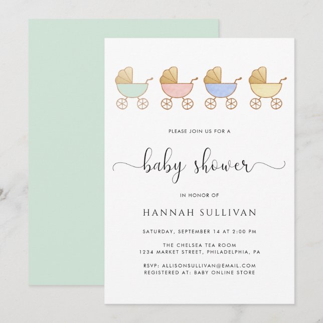 Cute Carriages Baby Shower Invitation (Front/Back)