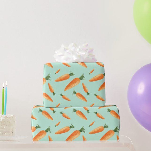 Cute Carrot Love Pattern Pastel Green   Wrapping Paper (Party Gifts)