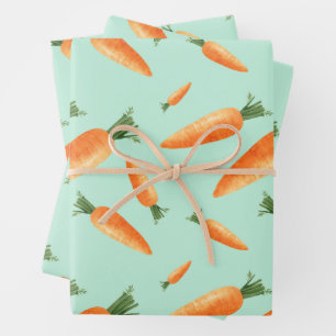Cute Carrot Love Pattern Pastel Green  Wrapping Paper Sheet